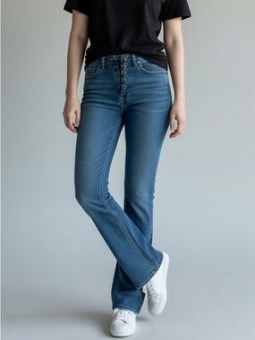 PacSun Women's Low-Rise Lace-Up Blue Boot-Cut Jeans